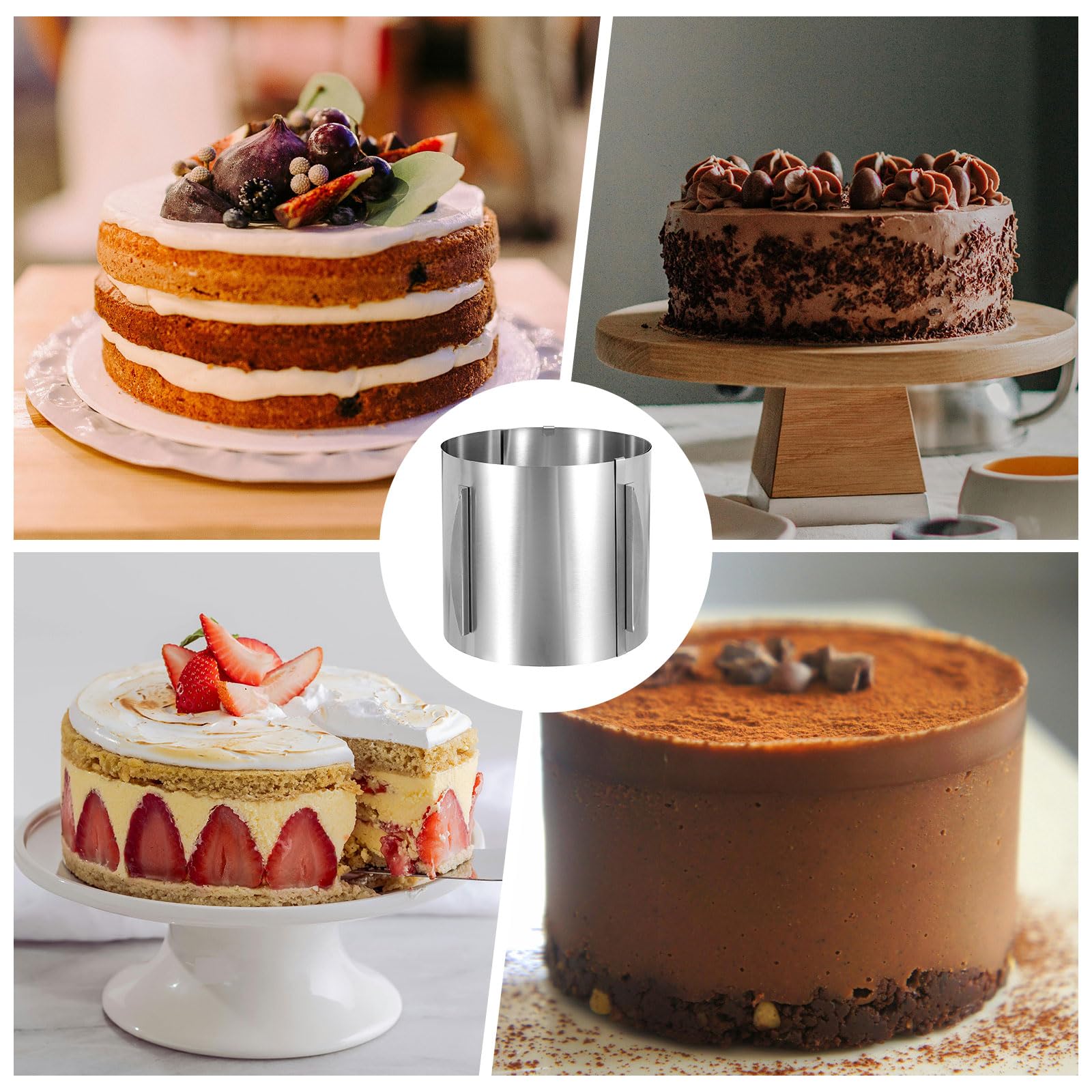 HARFINGTON Kuchenring, 15,2 cm bis 30,5 cm, 19 cm hoch, verstellbarer runder Kuchenring, Edelstahl, Mousse, Backformen, Backzubehör zum Backen, Kochen, Werkzeug