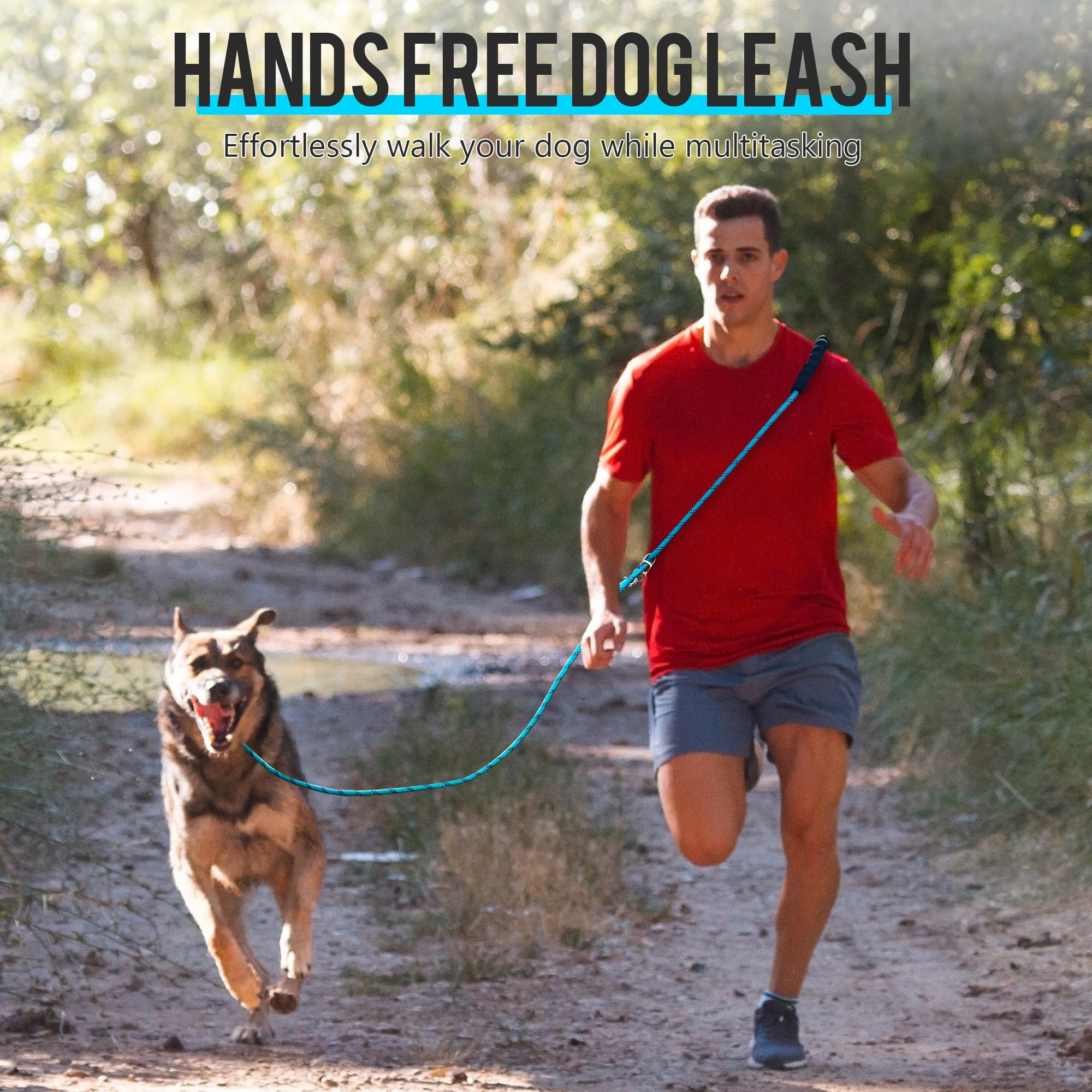 Hands Free Dog Leash, 10FT Adjustable Waist Leash for Walking, Reflective Nylon, Heavy Duty 1/2 Inch, Tangle Free No Pull for Large Medium Dogs Running Hiking, Blue