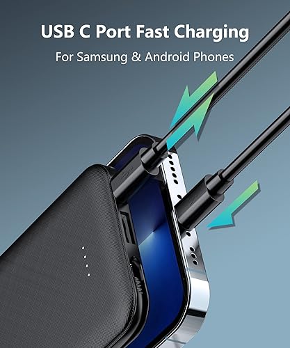 Miniatura 4 de Alongza 3 paquetes de batería con cable integrado, banco de energía pequeño de 4500 mAh, paquete de batería ligera de 6000 mAh, cargador portátil