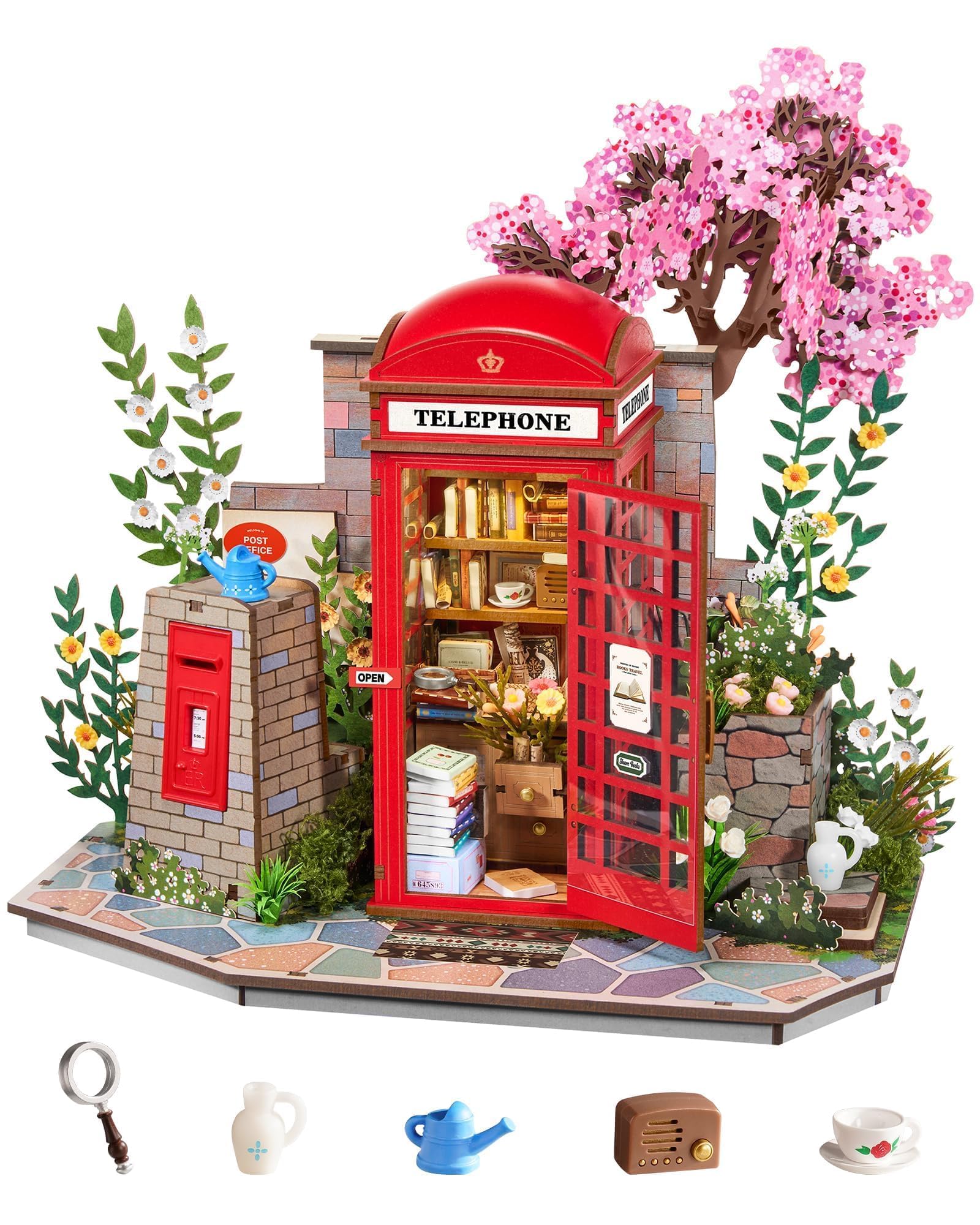Rolife 3D Wooden Puzzle Vintage Style Model Kit, British-Style Telephone Booth Bookshelf…