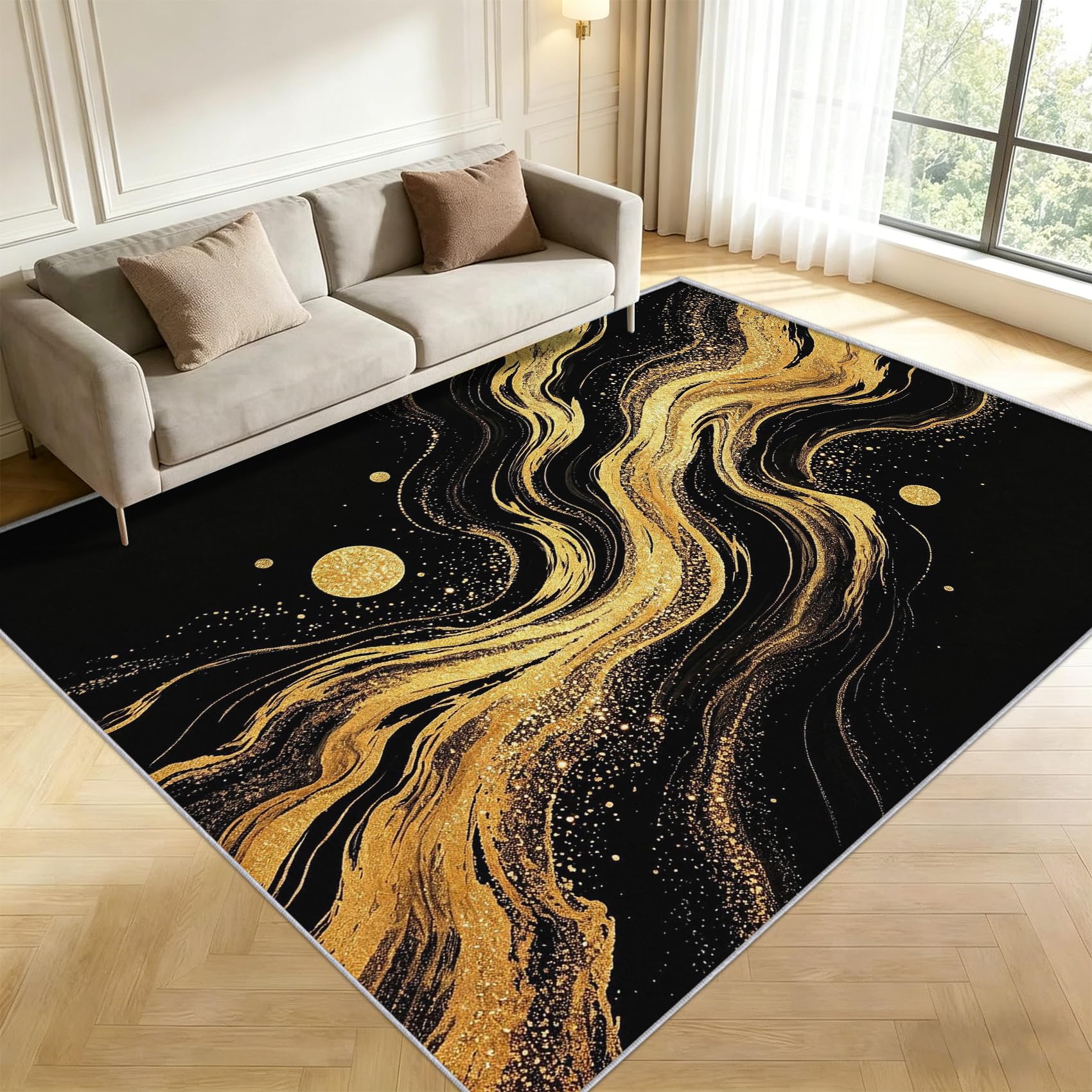 Tapis Carré 200x200 cm Ciel étoilé en or Noir 3D Impression Decoration