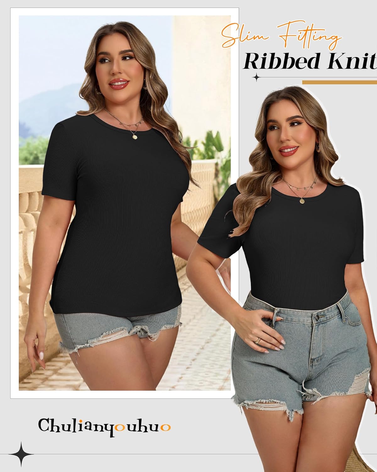 Chulianyouhuo Women's Plus Size Tops Crew Neck Ribbed T Shirt Slim Fitted Basic Short Sleeve 2026 Trendy Blouses Tees - Image 5