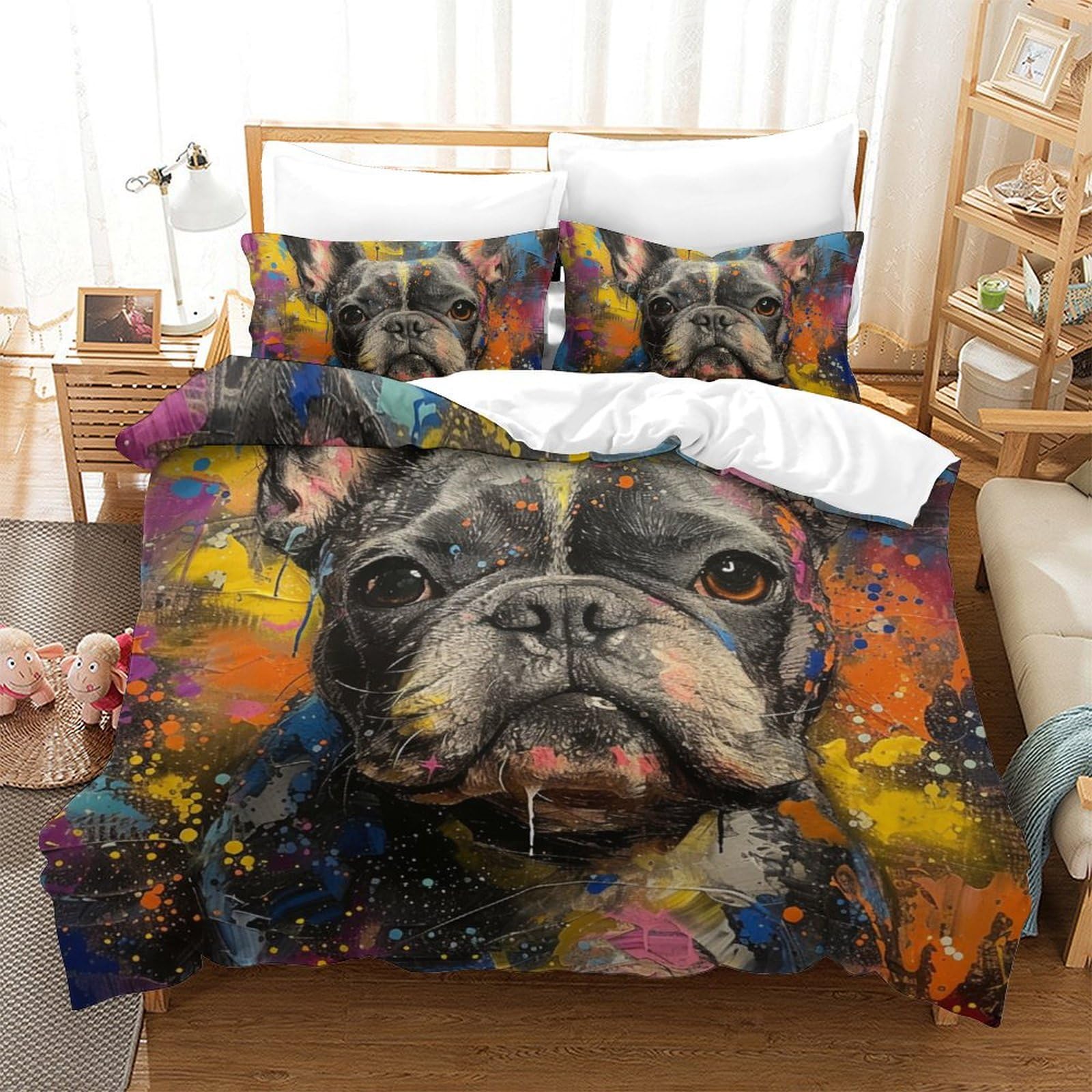 Parure de lit Bouledogue Français pour garçons filles housse couette 200x200 microfibre
