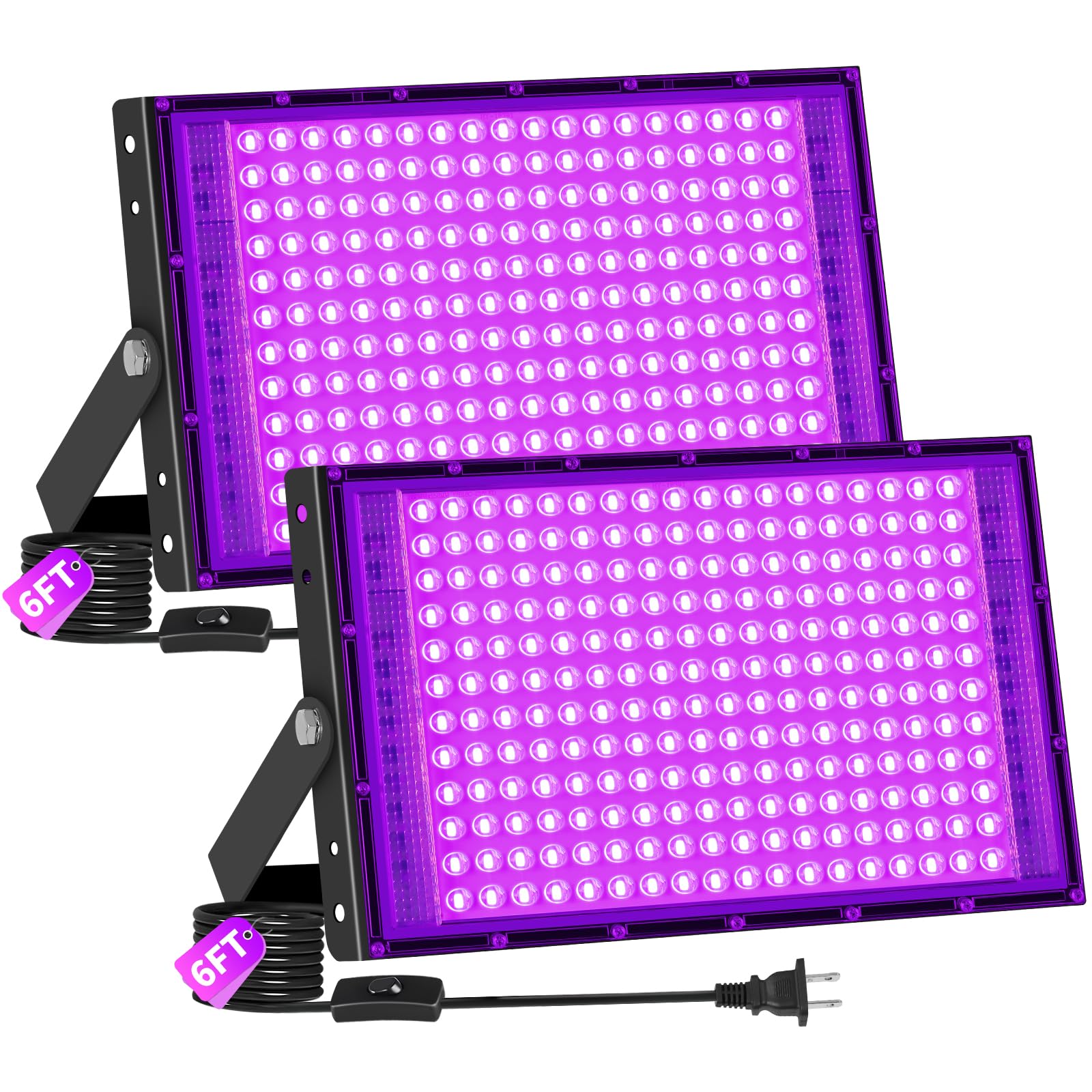 200W LED Black Lights, 2 Pack Blacklights with 10Ft Cable Plug, IP66 Waterproof Blacklight for Party, Body Paint, Fluorescent Reactive, Neon Glow in Dark, Back Yard, Stage Light