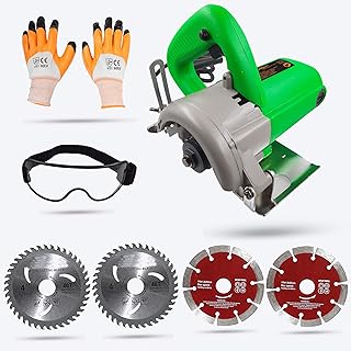 Hillgrove HGCM81M1 Cutting Machine Saw for Tile/Marble/Wood with 2Pcs Tile/Wood Cutting Wheels, Safety Googles and Gloves (1050 W)