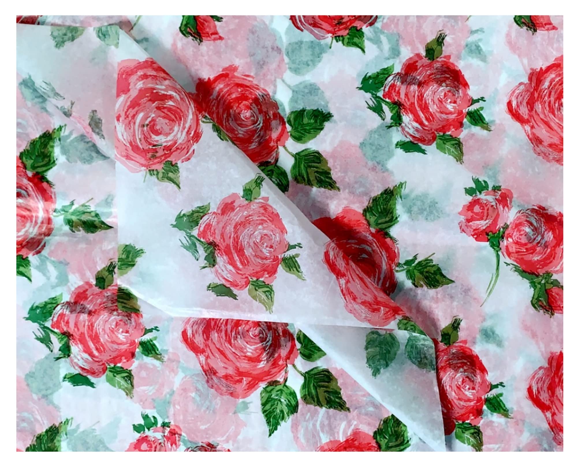 Botanical Floral Rose Garden Daisy Flower Tissue Paper Wrapping Sheets 50x75cm (10 Sheets, Cottage Rose)