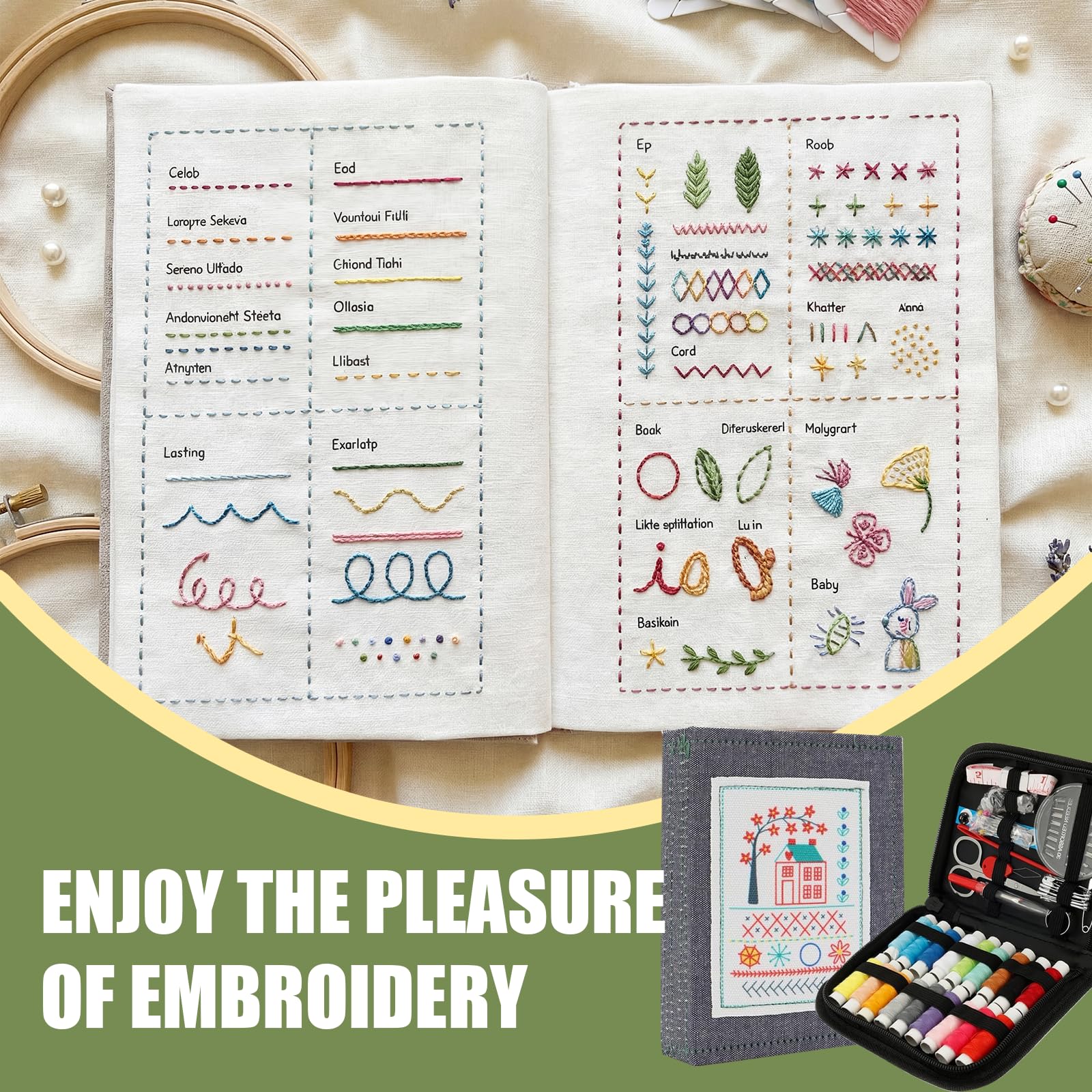 MinXin Embroidery Stitch Book, 2026 Nuovo Embroidery Kit, Kit Ricamo con 143 Modelli, DIY Libro Ricamo, Set di Ricamo per Adulti Principianti e Appassionati di Artigianato
