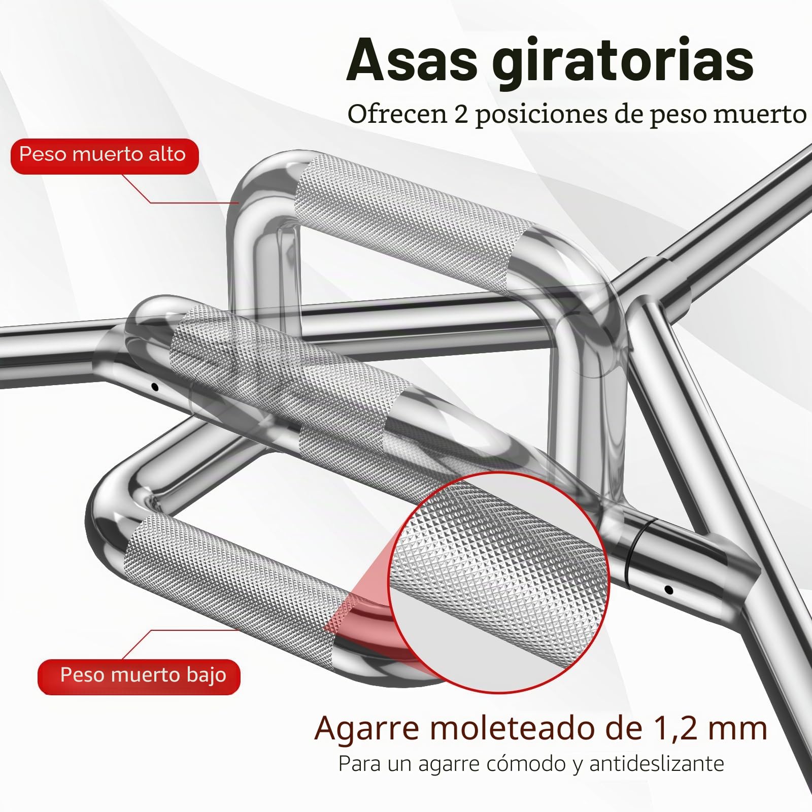 GOPLUS Barra Hexagonal para Sentadillas y Peso Muerto con Carga de 363 kg | Barra Z de Musculación con Mango Plegable, Moleteado y Cierre de Muelle, Plateado