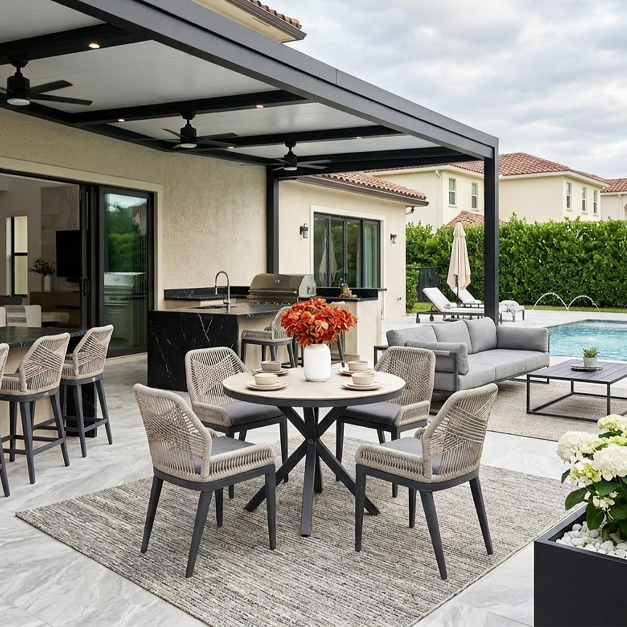 PURPLE LEAF Patio Round Dining Set 5 Pieces with Backs, Beige and Dark Grey