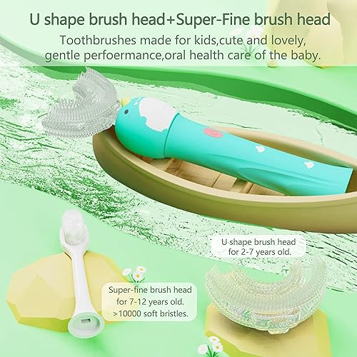 Miniatura 2 de Cepillo de dientes eléctrico para niños cepillo de dientes ultrasónico en forma de U cepillo de dientes ultrasónico para niños con 3 cabezales de