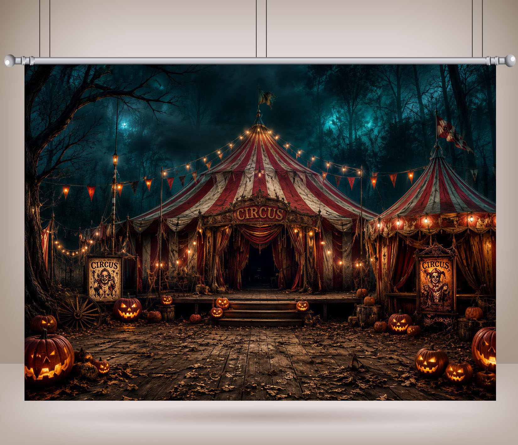 17x10FT (5.2x3m) Circo Abbandonato Halloween Sfondo Fotografico