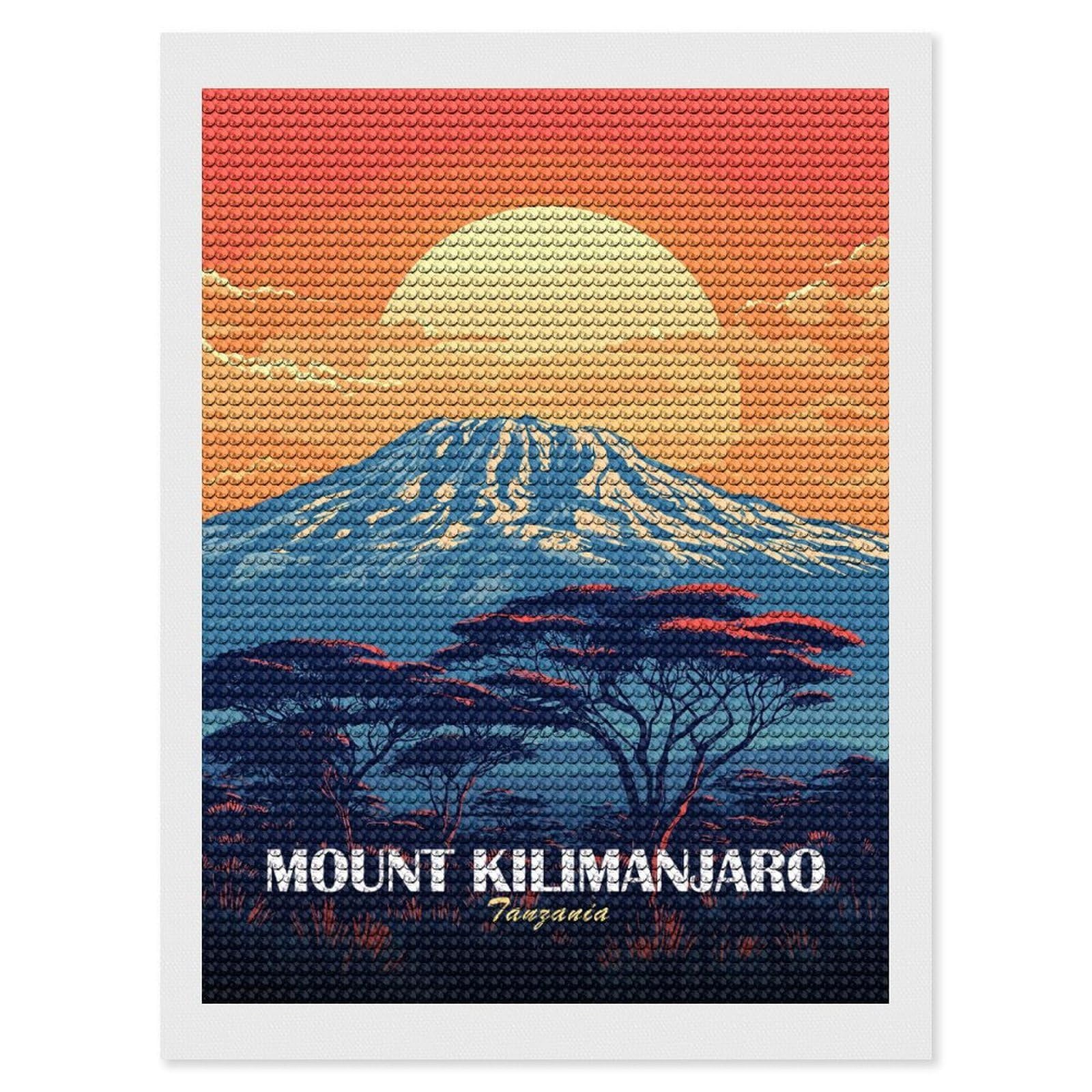 Junmoney Mount Kilimanjaro Tanzania Landscape Art Diamond Art Canvas 12"x16", for Adults, Mindful Craft Activity, Modern Decor, Christmas Gift, Full Kit Included
