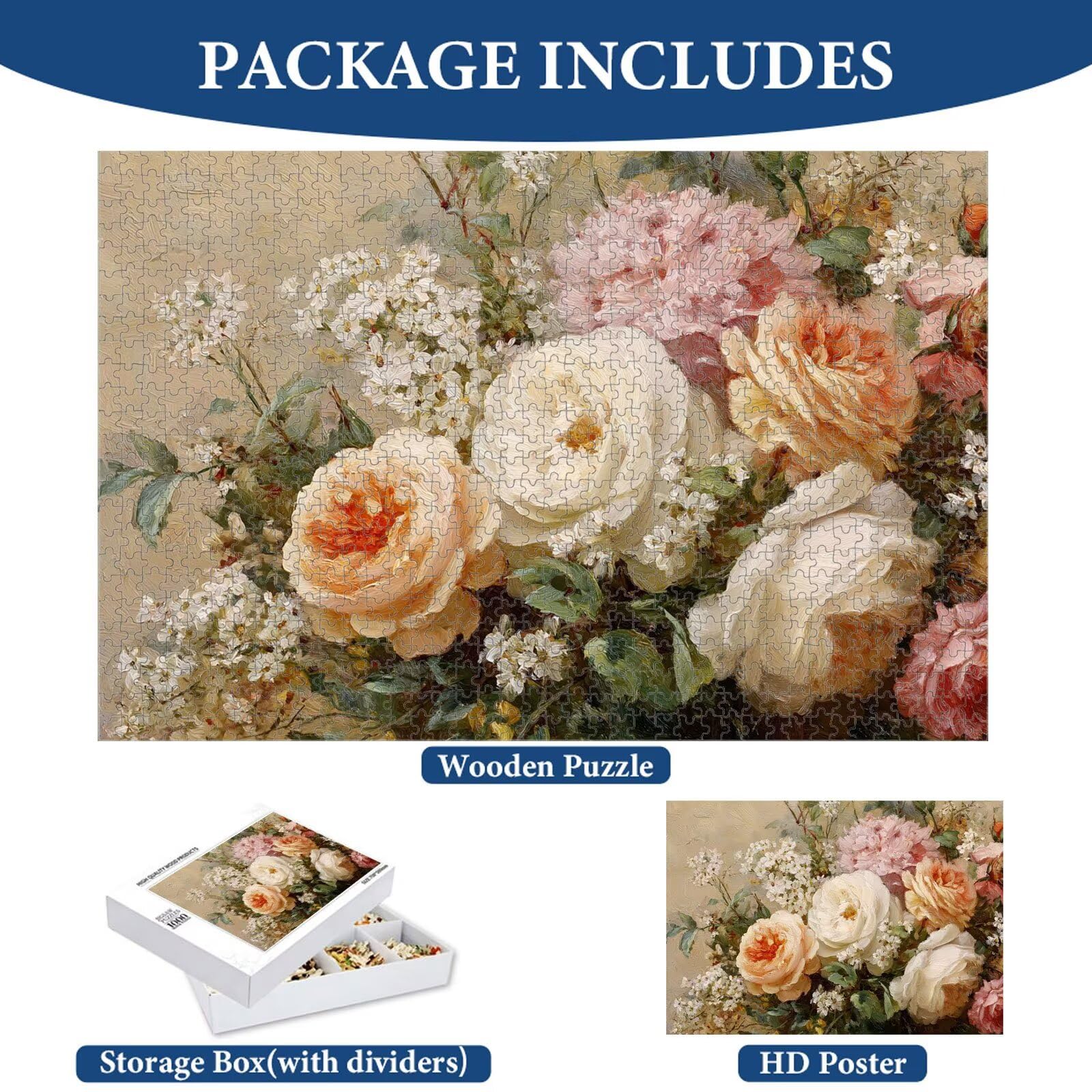1000 Pièces Puzzle Adulte Rétro & Fleur Puzzle en Bois Robuste 1T#354 | Puzzle en Bois, Découpe de Précision, Encres aux Couleurs Vives, Loisir Relaxant, Décoration Intérieure, Cadeau, 50x75cm