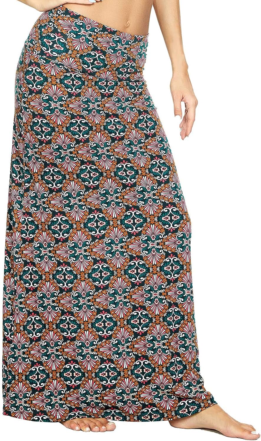 Urban CoCo Women's Stylish Spandex Comfy Fold-Over Flare Long Maxi Skirt - Image 4
