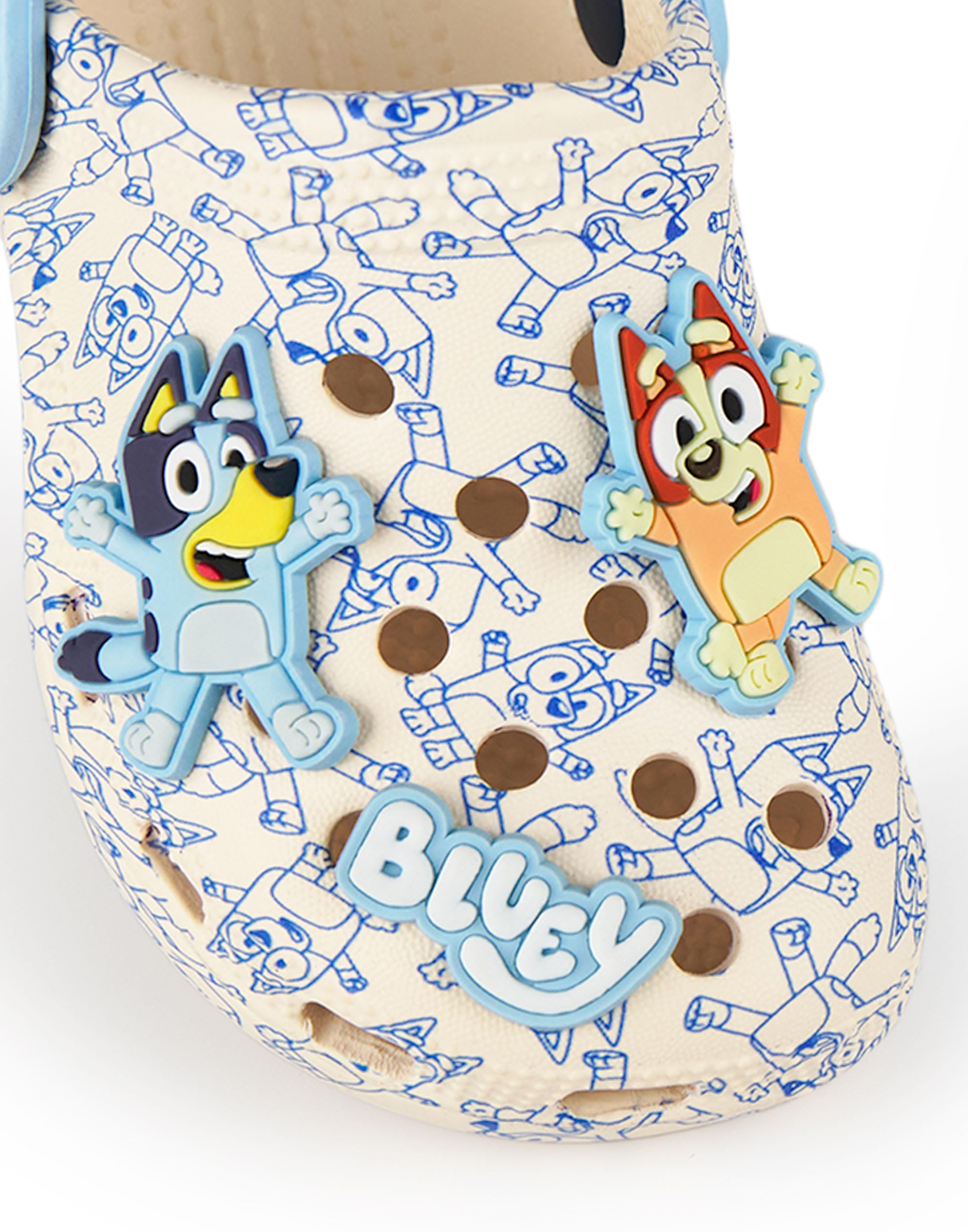 BlueY Zoccoli per Ragazzi | Calzature Slip-on per Bambini con ciondoli a Forma di Cucciolo in Marrone Chiaro e Blu | Sandali con Stampa Integrale per Interni ed Esterni e Cinturino Regolabile