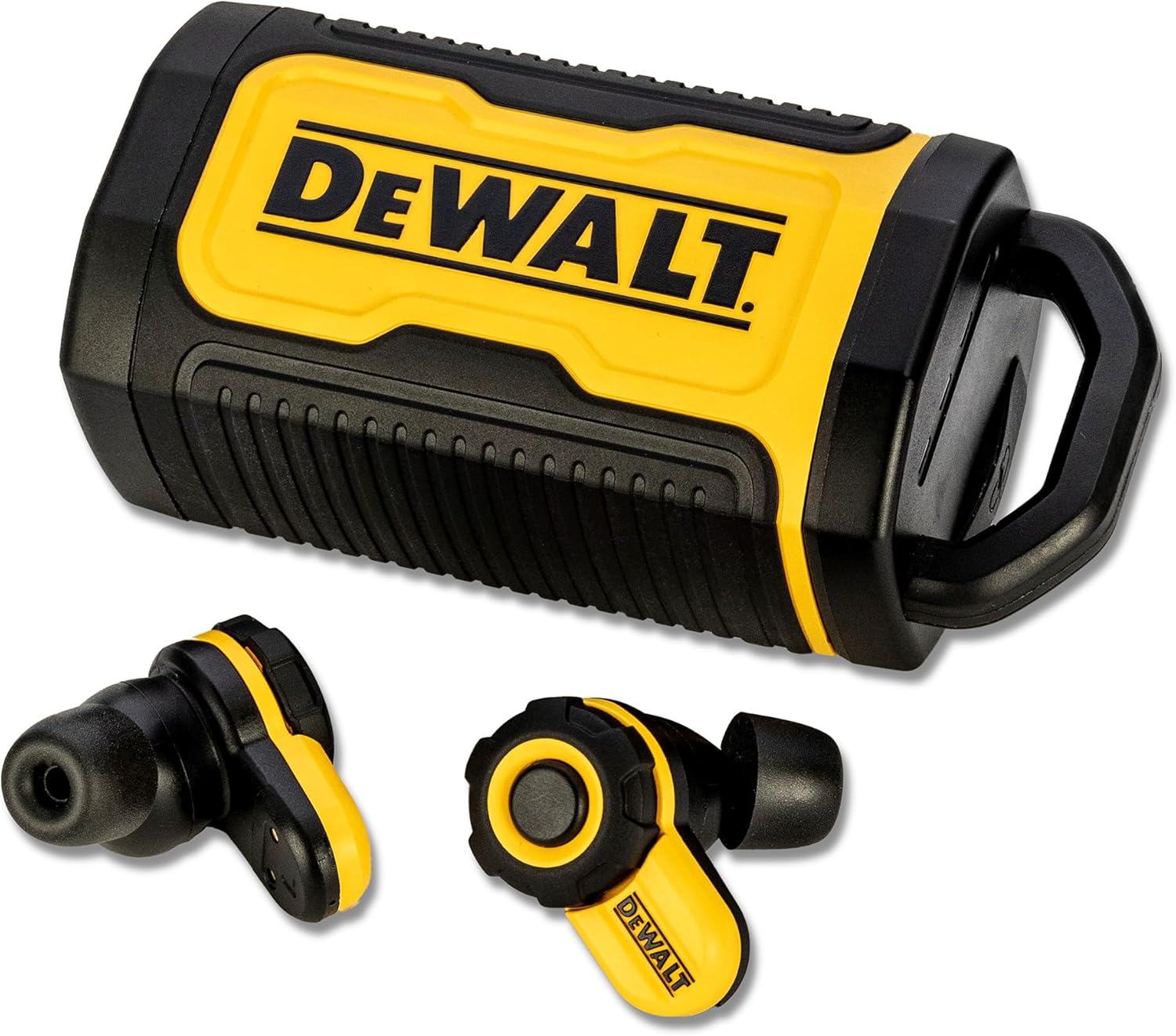 DEWALT Bluetooth Jobsite Pro X2 ANC True Wireless Earbuds, 38 dB Noise Reduction Rated Work Earbuds, Turn Dial Controls, 10 Hr Runtime (40+ w/Case), 4 EQ Modes, IP54, Active Noise Cancelling