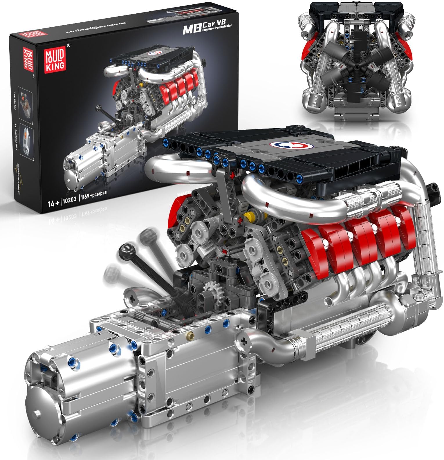 Mould King 10203 V8 Engine Model Kit That Works,Mini Engine Toys Scale with Motor,MOC Engineering Model Building Kit, Physical Science Experiment Model, Best STEM Toy Gifts for Kids/Adult(1169+PCS)