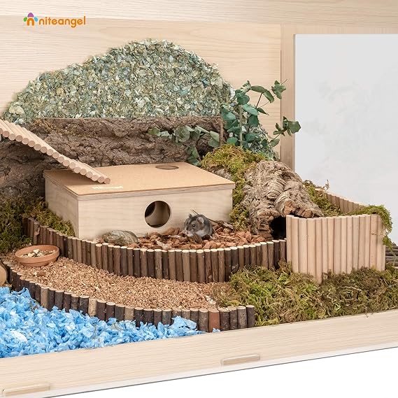 Niteangel Bigger World - MDF Aspen Terrarium for Hamster Gerbils Mice Lemming Degus or Other Small-Sized Pets(30 x 15 x 17.7 inches, Burlywood)