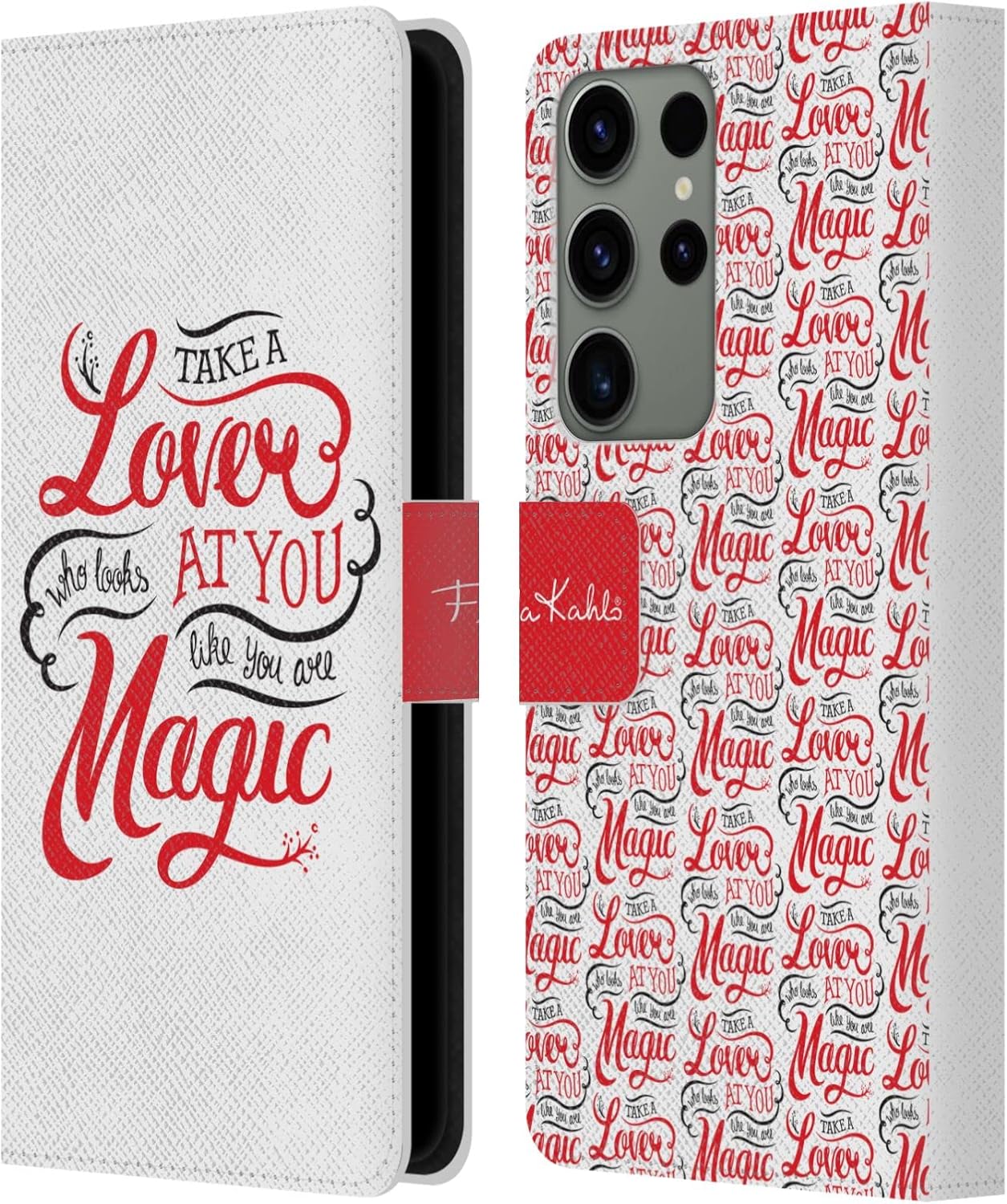 Head Case Designs Officially Licensed Frida Kahlo Lover White Typography Leather Wallet Case Compatible with Samsung Galaxy S23 Ultra 5G