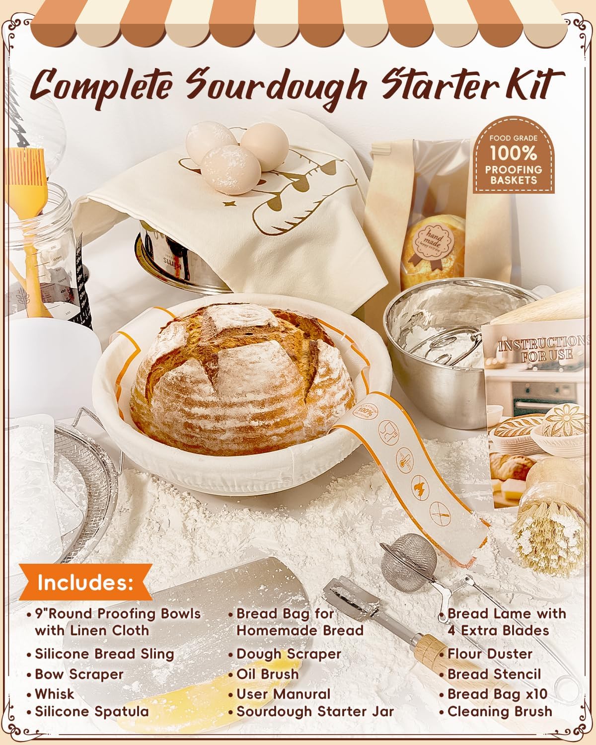 Complete Sourdough Starter Kit | Easy to Clean & Use for Beginners & Bakers | Natural Rattan Proofing Basket with Full Accessories | Sourdough Bread Baking Supplies for Bakers Women Wife - Image 2