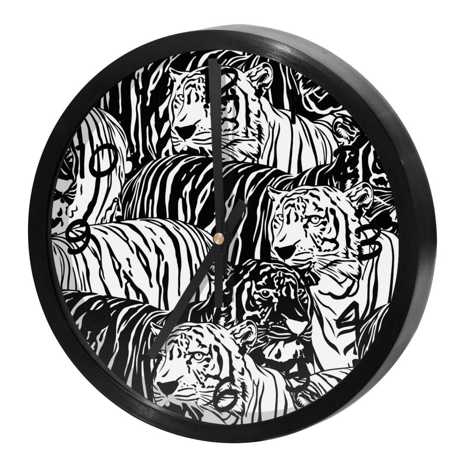 Horloge murale quartz silencieuse ronde à piles animaux sauvages tigre pour école et maison