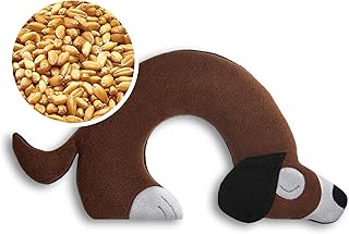 PODUSZKA ROZGRZEWAJĄCA Leschi na kark i na ramiona/do mikrofalówki i piekarników/poduszka z ziarnami pszenicy/dla niemowląt, dzieci i dorosłych/pies Bobby, brązowy szary czarny
