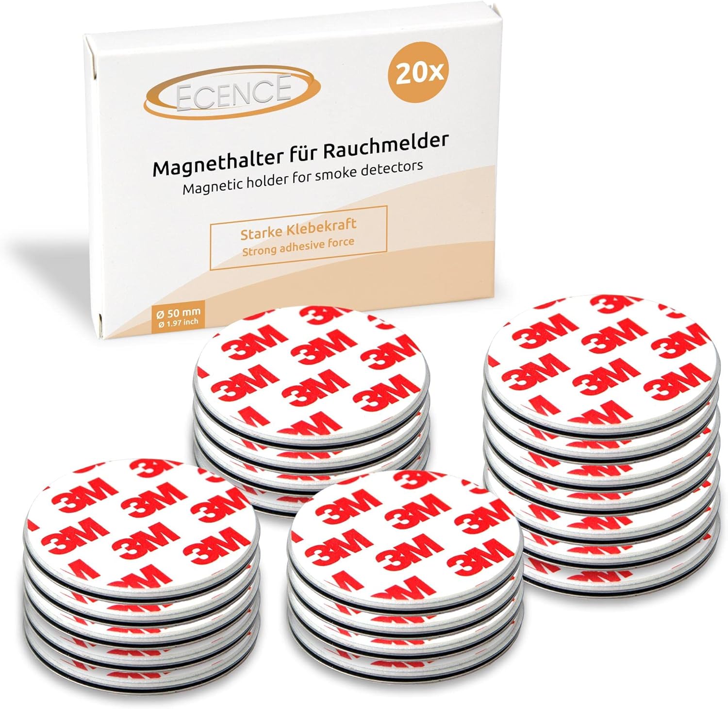 ECENCE Magnetic Smoke Detector Installation Tool 20pcs Magnetic Adhesive Pads with 3M Glue For Smoke Alarms Ø 50mm, No Drilling Or Screws, Quick and Easy Fastening