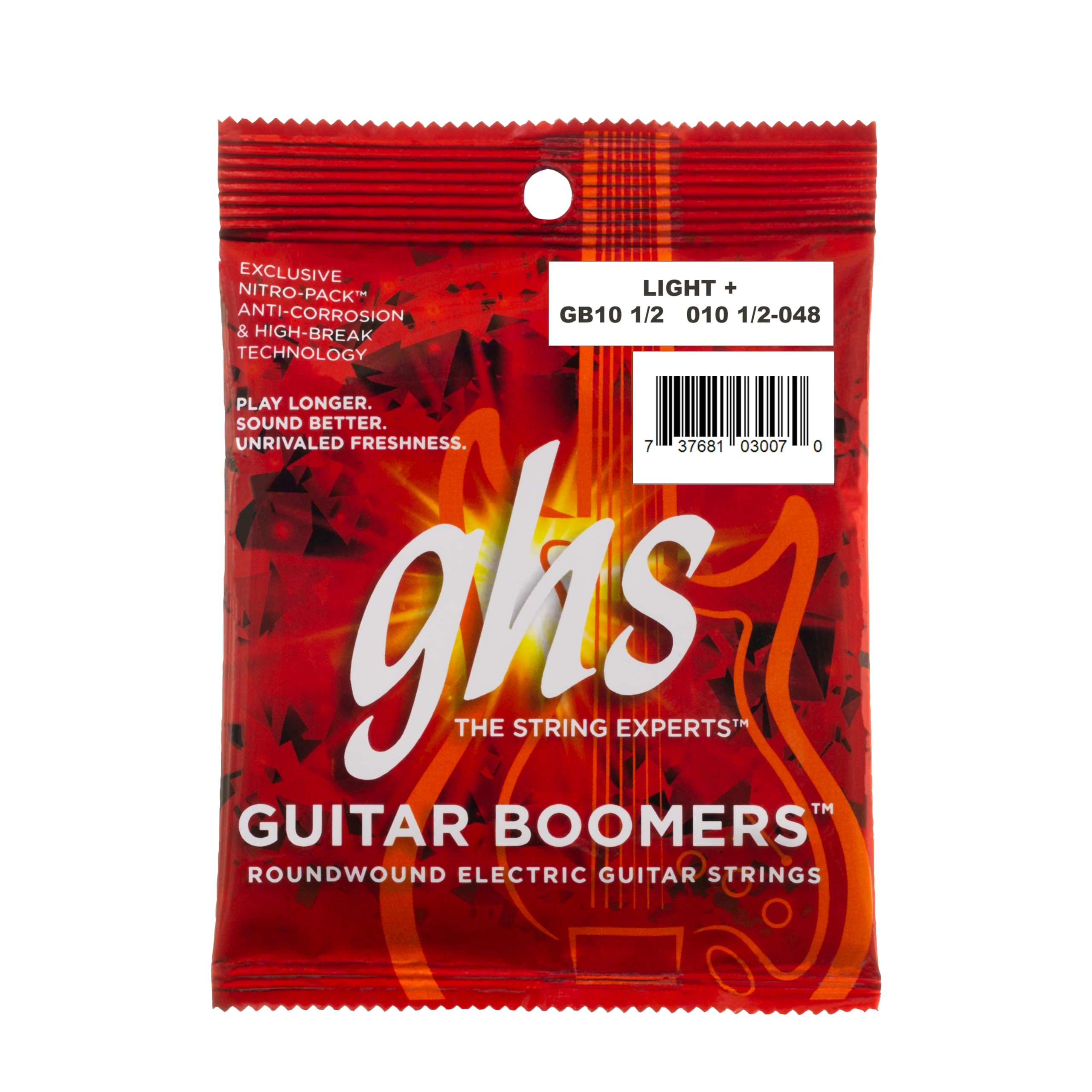GHS Strings, GB10 1/2 Boomers, Nickel Plated Steel Electric Guitar Strings, Legendary Strength, Consistent Intonation, Long Lasting Brightness, Tone &amp; Sustain. For 6-String Guitar, 10.5-48, LT+ Gauge