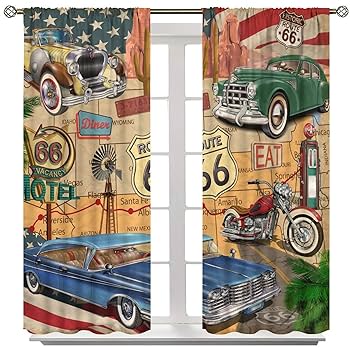 Amazon｜GoDazzling アンティークカー遮光カーテン 窓 オールド