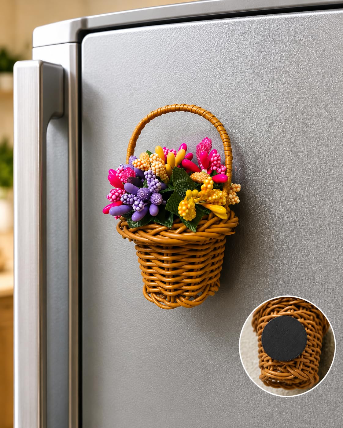 Miniature Basket Flower Fridge Magnet for Refrigerator | Cute & Stylish Kitchen Decor Magnet | Decorative Refrigerator Accessories-image-7
