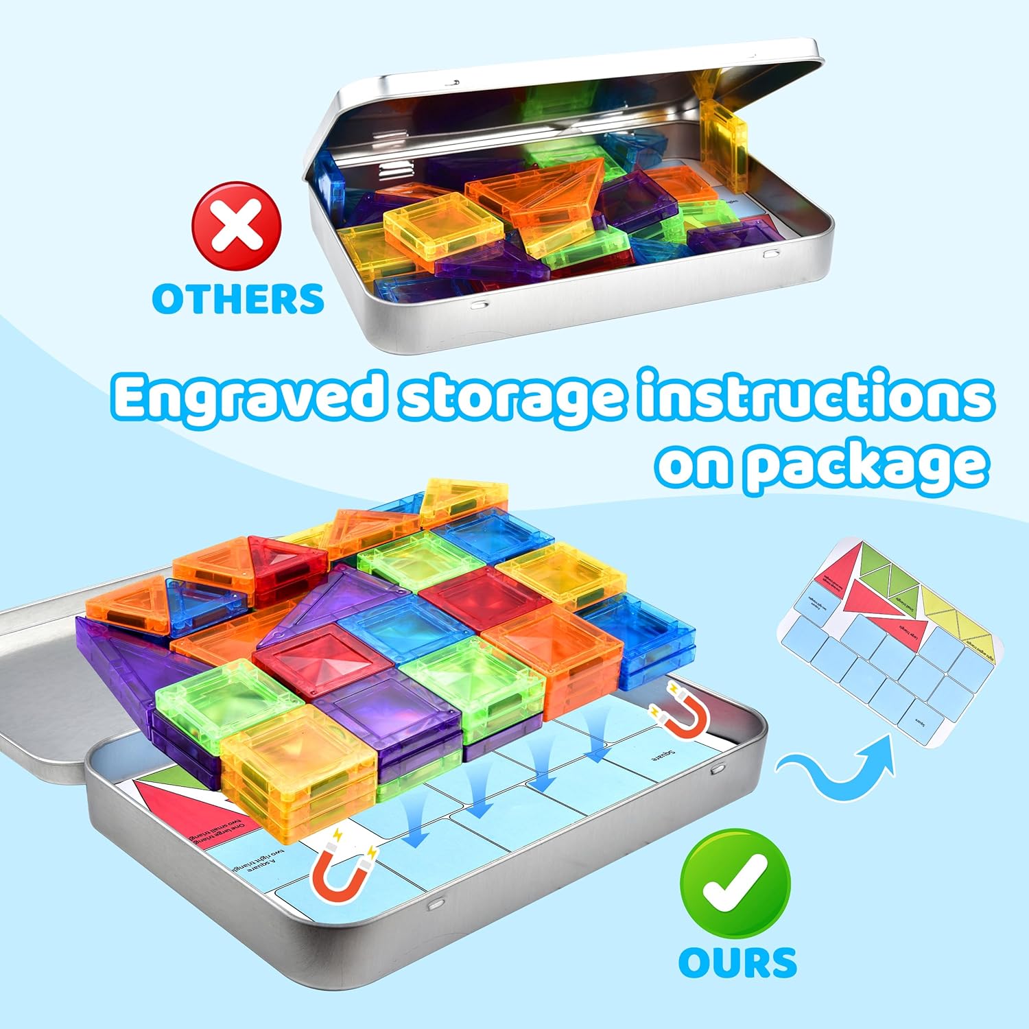 Mini Magnetic Tiles 70PCS - Travel Building Blocks Set for Kids, Portable STEM Toy with Storage Bag, Strong Magnets for Home, Car & Classroom Play