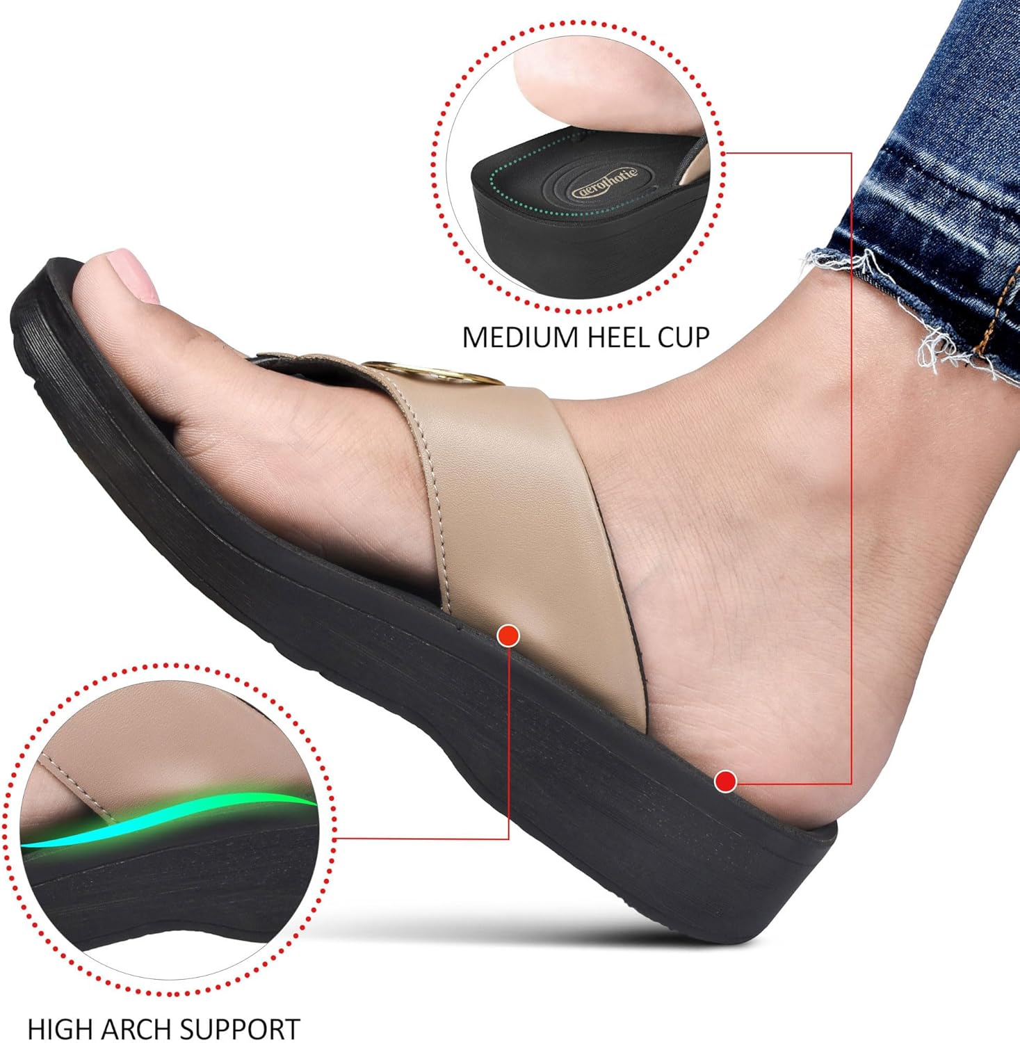 AEROTHOTIC Arch Support Flip Flops for Women Comfortable Stylish Straps with Non Slip Footbed Fashion Dressy Sandals Outdoor Travel Vacation Essentials - Image 4