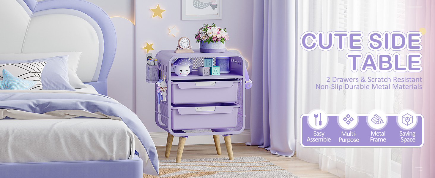SYKIARIOL Kids Nightstand,Girls Bedside Table,Night Side Table