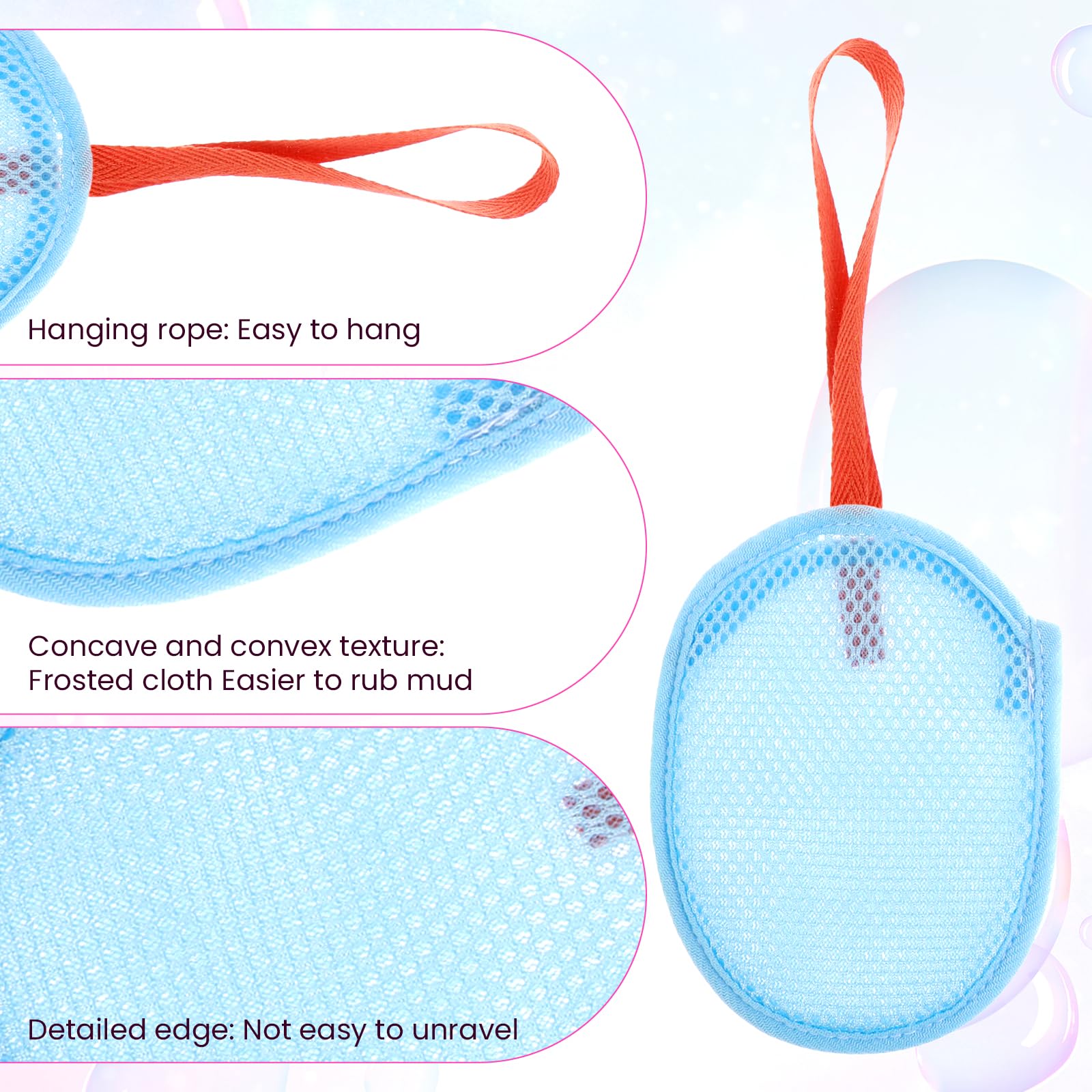 Bolsas de jabón de red para limpieza corporal, exfoliantes suaves, esponjas de baño con asa (azul, rosa, verde, caqui)