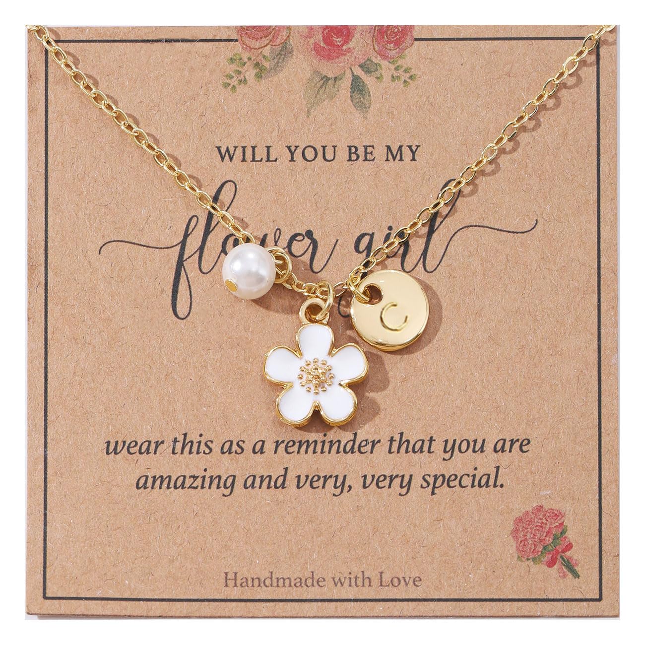 Initial A-Z Letter Necklace for Flower Girl,14K Personalized Proposal Gifts for Flower Girl On Wedding Bridal Shower Party