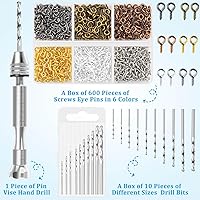 Vista 2 de Shynek Pin Vise Hand Drill Set, Manual Hand Drill with 600PCS Small Screw Eye Hooks and 10 Different Sizes Drill Bits for Keychain, Jewelry Making