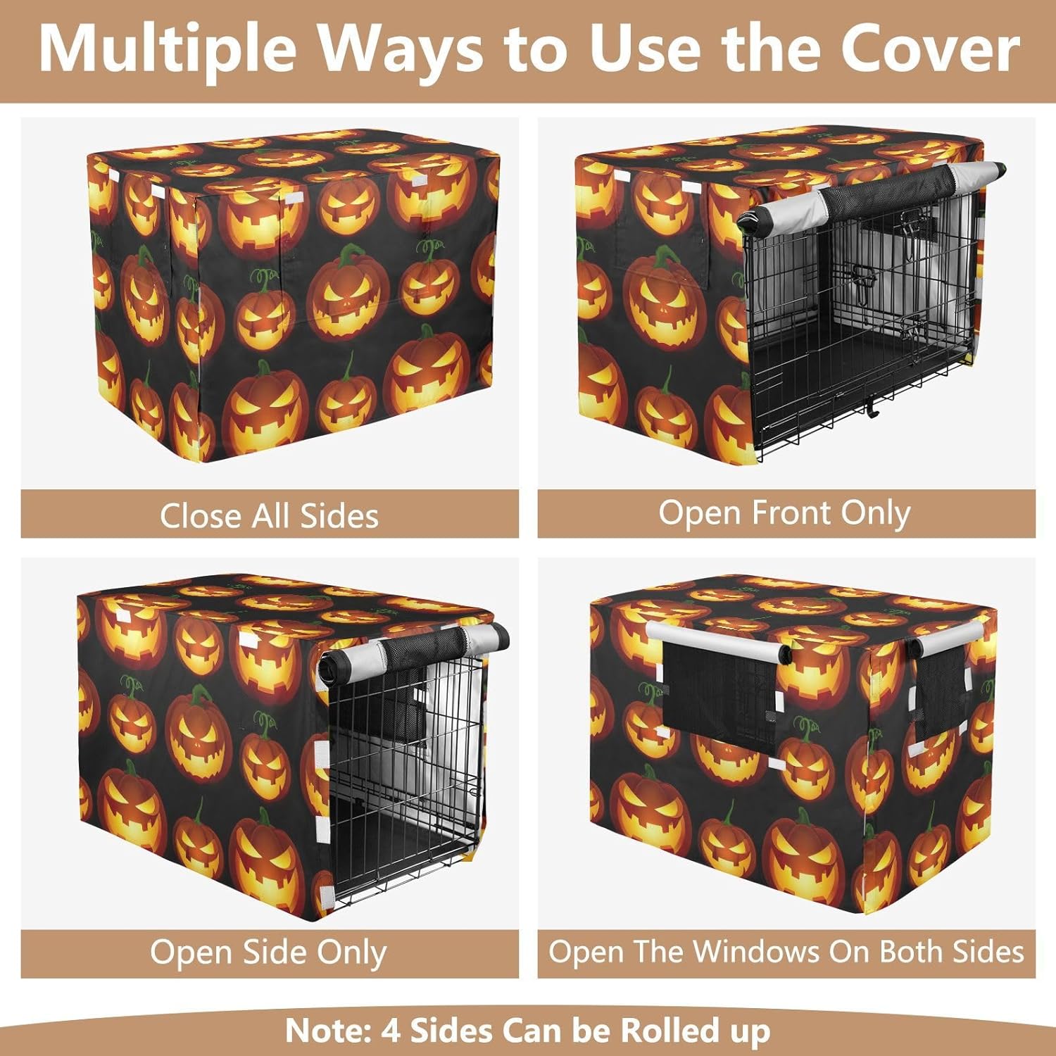 Halloween Pumpkin Black Dog Crate Cover Water-Resistant, S-XL Breathable Covers for Pet Cages, X-Large