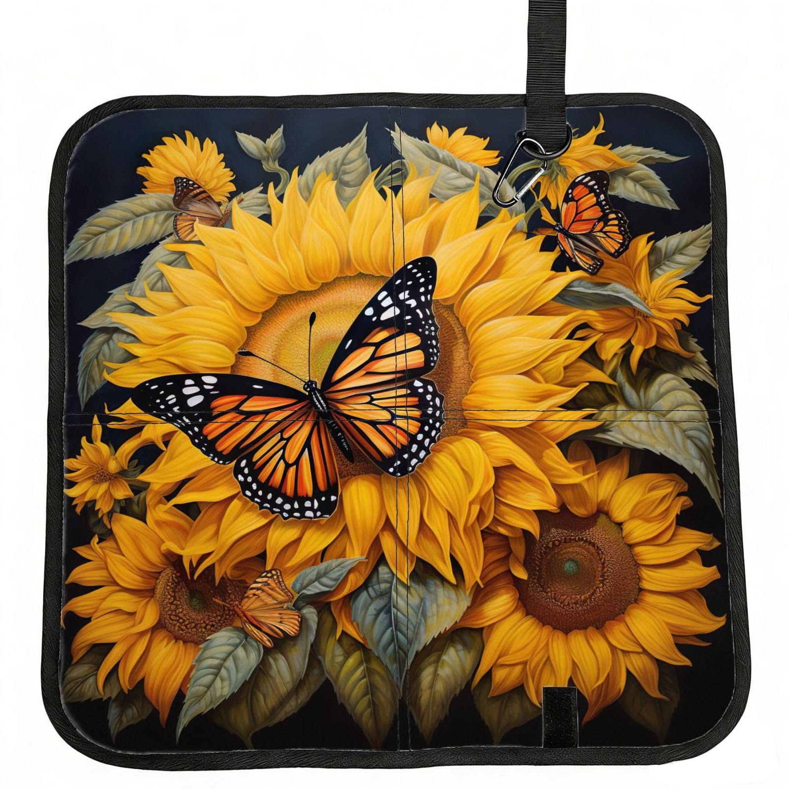eeprty Sunflower Butterfly Printed Portable Seat Cushion Strap, Foldable Pad for Stadium Bleachers Hiking Travel
