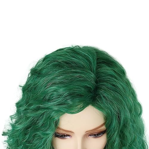 Miniatura 6 de GNIMEGIL Peluca de 26 pulgadas de largo, rizada, ondulada, verde, natural, ombré, esponjosa, peluca de repuesto de cabello sintético con parte libre