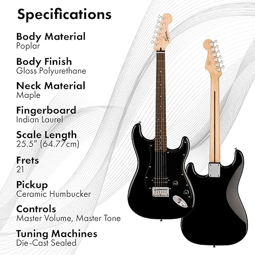 Vista 33 de Fender Squier Sonic Stratocaster HSS - Paquete negro con amplificador, sintonizador, correa, cable, púas y DVD de guitarra Austin Bazaar