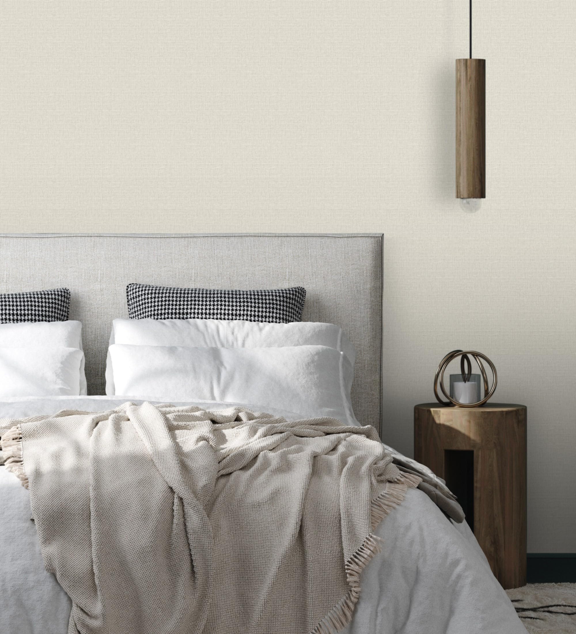 GAULAN 682868 - Papel pintado vinílico efecto textil con textura alto relieve color blanco roto perlado para pared salón cocina dormitorio pasillo mueble - Rollo de 10 m x 0,53 m