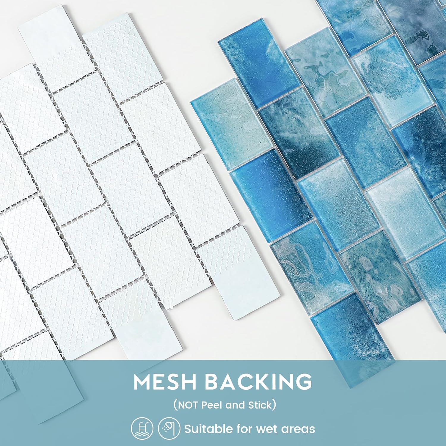 Glass Mosaic Tiles Backsplash, 5-Sheet Subway Backsplash Glass Tiles for Kitchen Bathroom Swimming Pool Shower Wall (Aqua Blue, 4.71 SQ.FT)