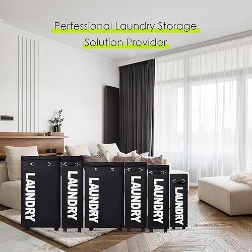 Miniatura 6 de TWIRA Cesta de lavandería delgada de 26 pulgadas, cesta de lavandería con ruedas (4 colores), contenedores de almacenamiento de esquina plegables,