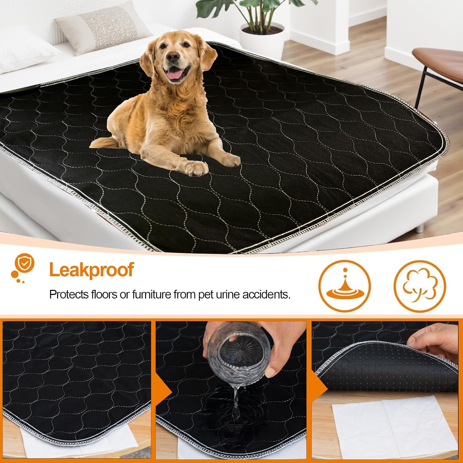 RIQINXIN Absorbent Reusable Seat Protector Pads Waterproof Incontinence Chair Pads Quilted Chuck Pads Washable Underpads for Adults Elderly Bed Wheelchair Sofa Black 21x22in 4Pcs