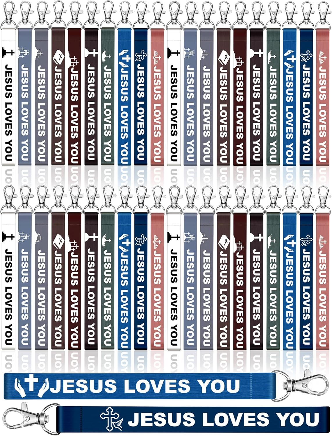 Sureio 50 Pcs Jesus Loves You Lanyard Keychains Bulk Religious Christian Church Scripture Bless Bible Cross Keychains Gifts