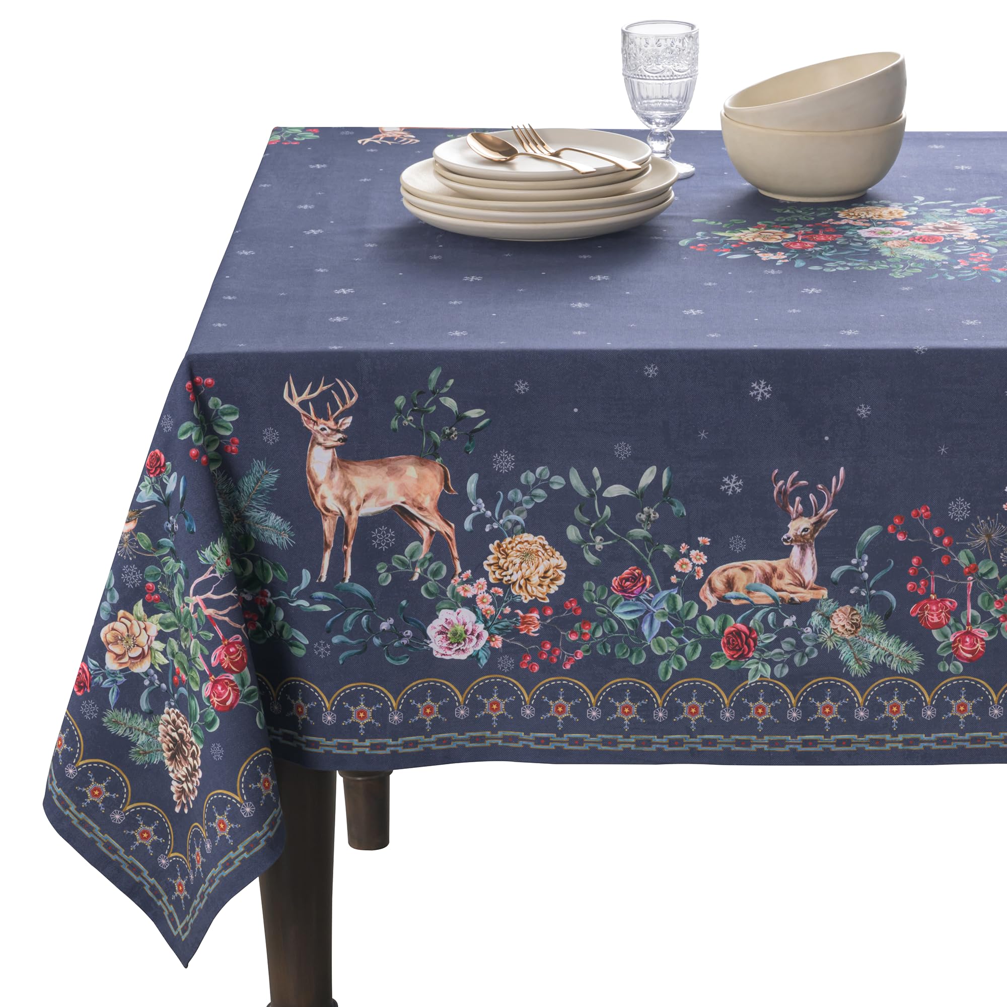 Maison D' Hermine 064 - Christmas Joy Table Cloth Rectangle Table 100% Cotton 230 Cm X 140 Cm Tablecloth Reusable Everyday Use For Christmas Decorations Dining Farmhouse Home Party Festive (Christmas Joy)