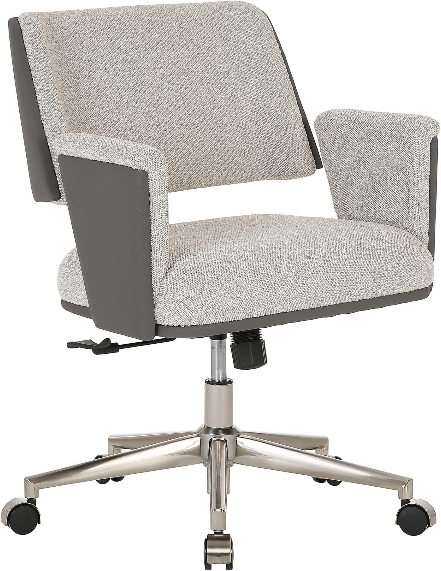 Realspace® Modern Comfort Picali Bouclé Fabric/Vegan Leather Low-Back Task Office Chair, White Stone/Gray/Brushed Nickel, BIFMA Compliant