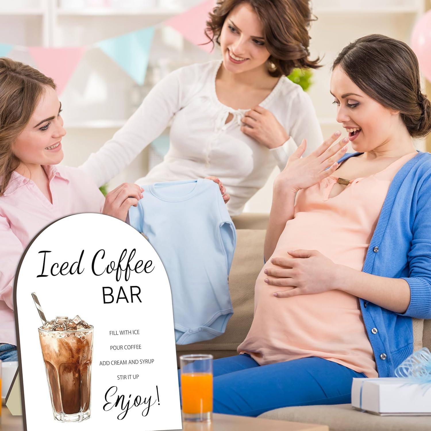 Iced Coffee Bar Wooden Table Sign, Iced Coffee Bar Sign for Baby Shower, Bride Shower Table Signs, Drinking Station Welcome Board, Caffeinated Drink Board for Baby Party, Bridal Party Drink Sign 8x10