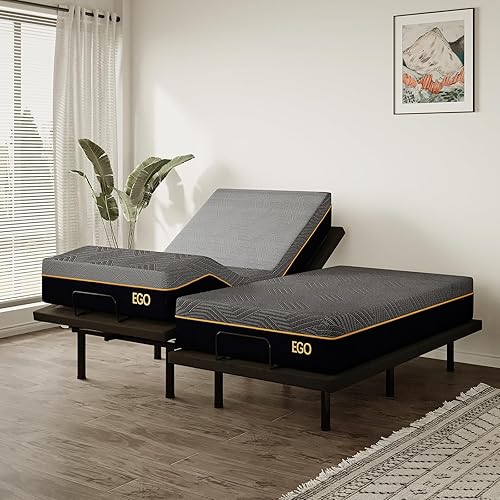 EGOHOME Split King Adjustable Bed Frame and 12 inch Memory Foam Mattress, Wireless Remote Adjustable Bed Base with 12" Adjustable Legs and Head and Foot Incline, Zero Gravity, Easy Assembly