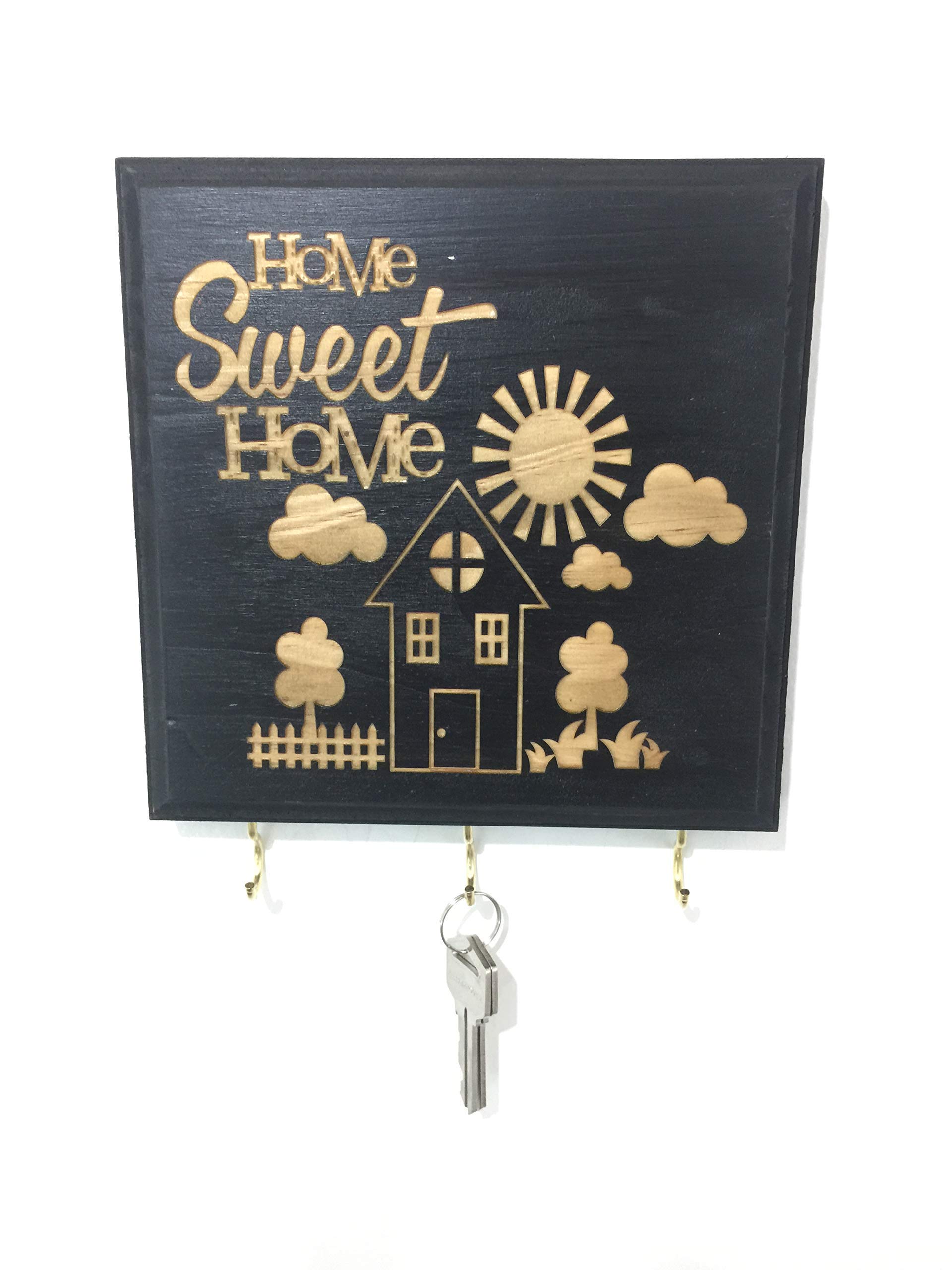 Key Holder for Wall with Whimsical house decoration and Home Sweet Home Sign. Decorative Key holder w/ 3 Hooks, Wall-Mounted Key holder. Closing Gift for Real Estate, Housewarming Gift, Couples Gift